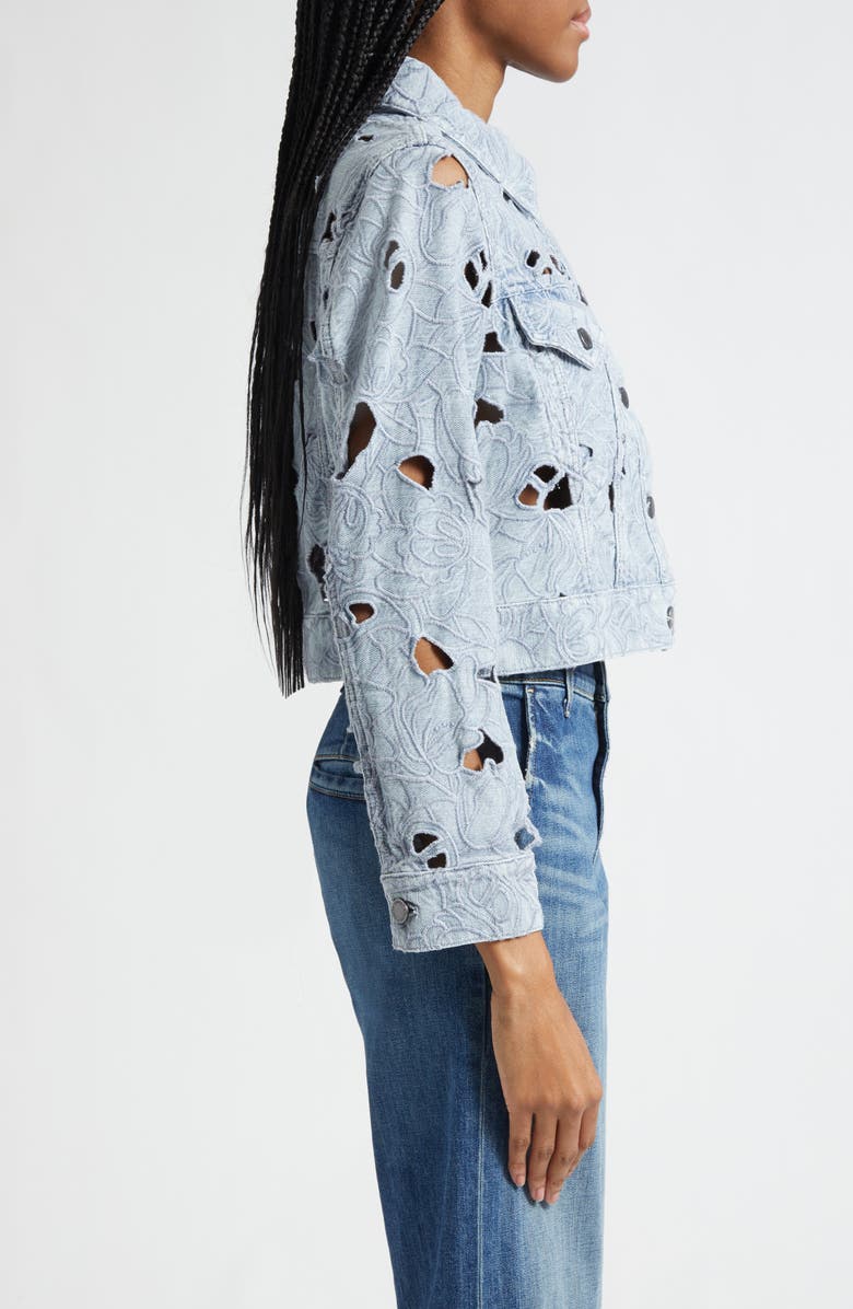 Alice + Olivia Chloe Eyelet Embroidered Denim Jacket, Alternate, color, Rockstar Blue