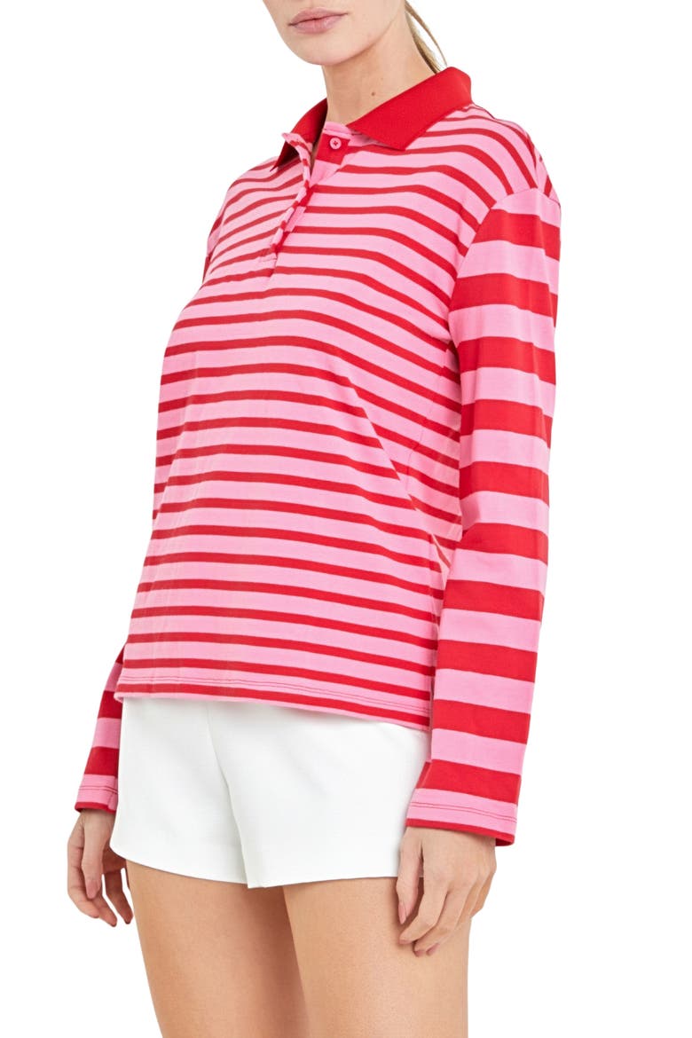 Stripe Long Sleeve Polo, Alternate, color, PINK/ RED