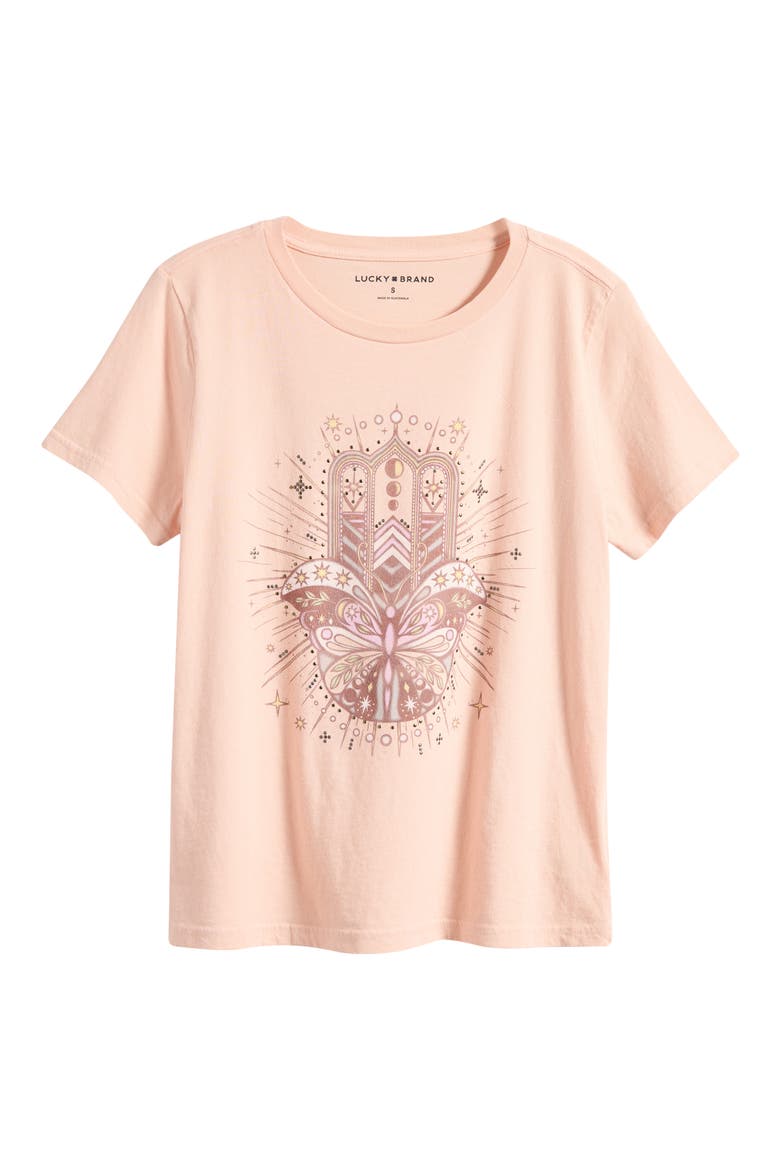 Butterfly Hamsa Cotton Graphic T-Shirt, Alternate, color, EVENING SAND