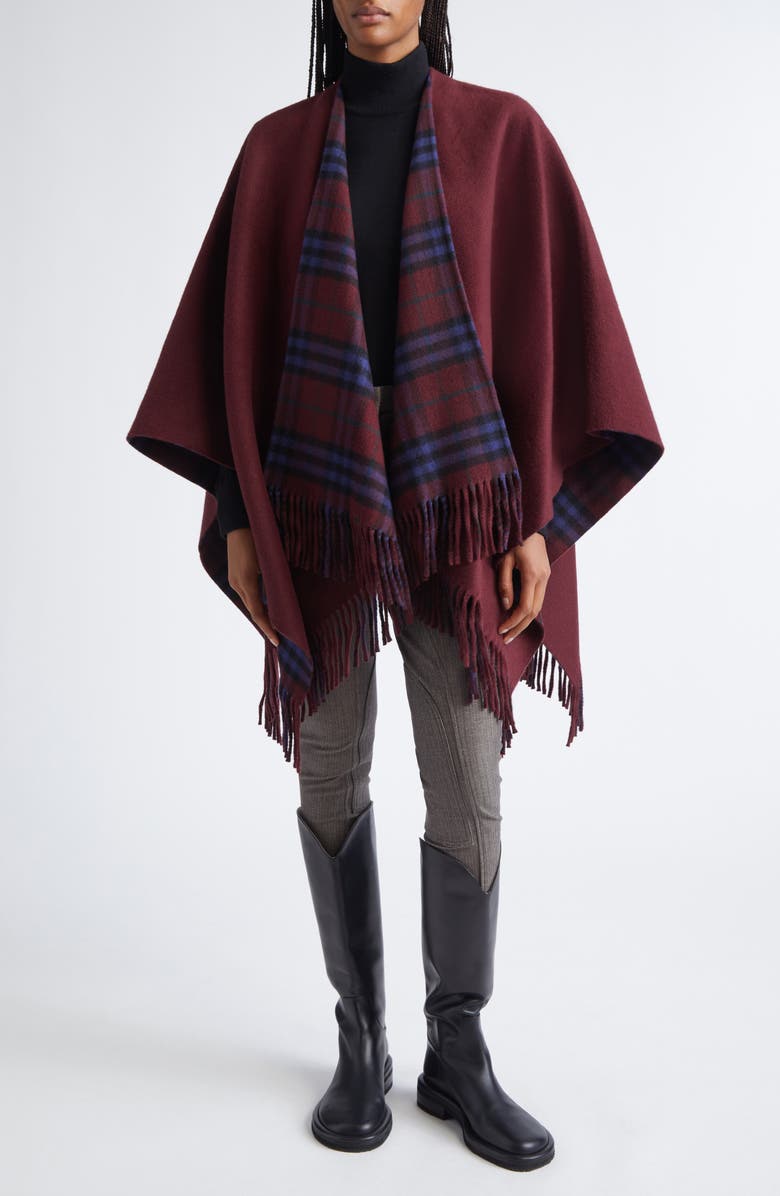 Burberry Wool Reversible Cape, Alternate, color, Sash Red