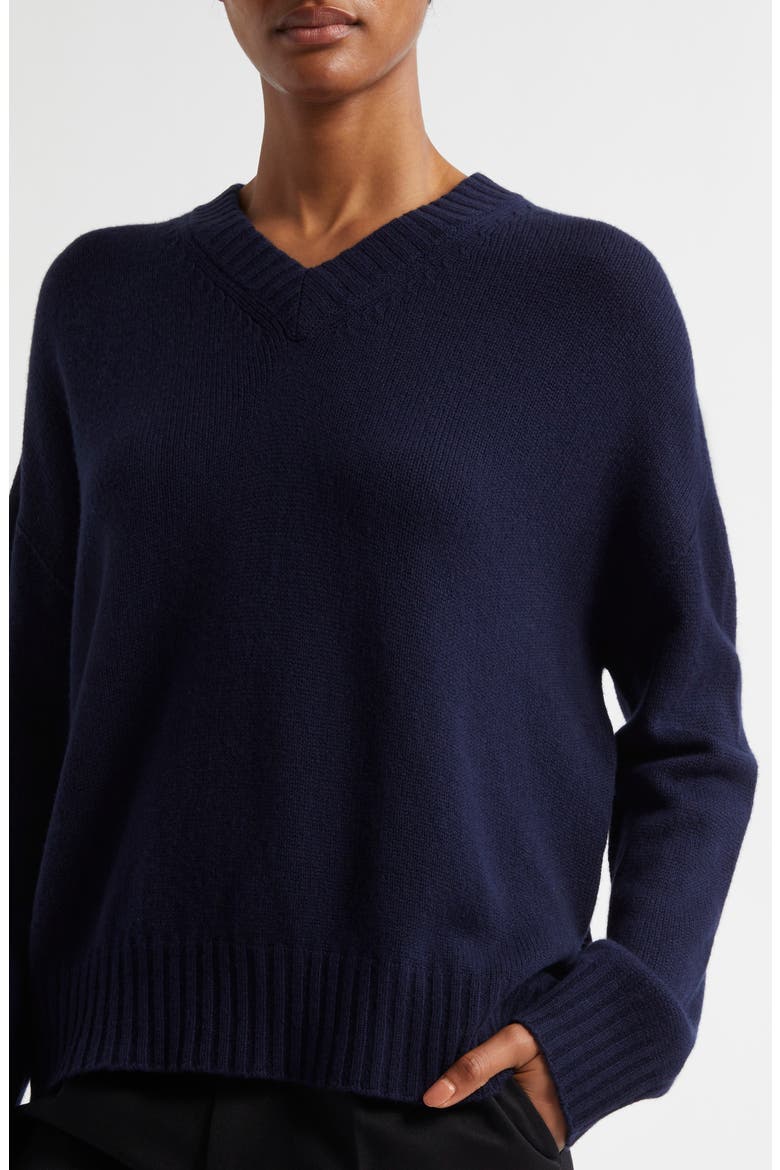 V-Neck Wool & Cashmere Sweater, Alternate, color, DARK NAVY