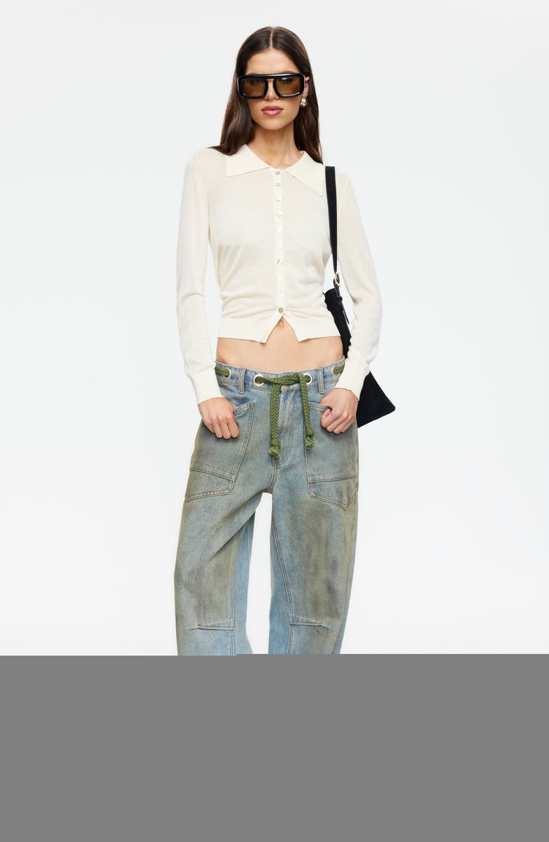 LIONESS Chalet Point Collar Knit Shirt, Alternate, color, Butter