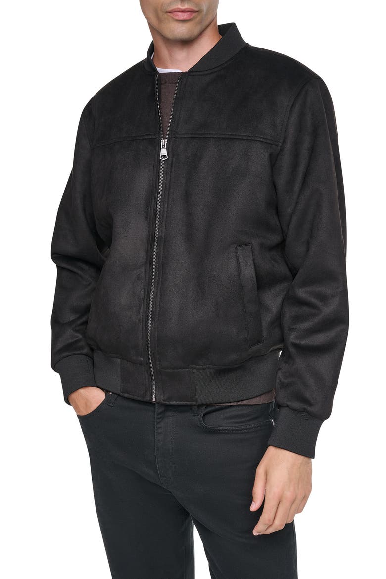 Faux Suede Bomber Jacket, Main, color, BLACK