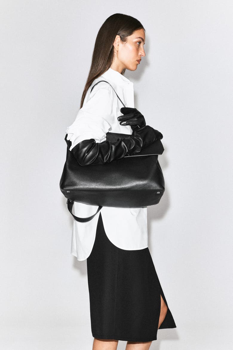 Long Leather Gloves, Main, color, BLACK