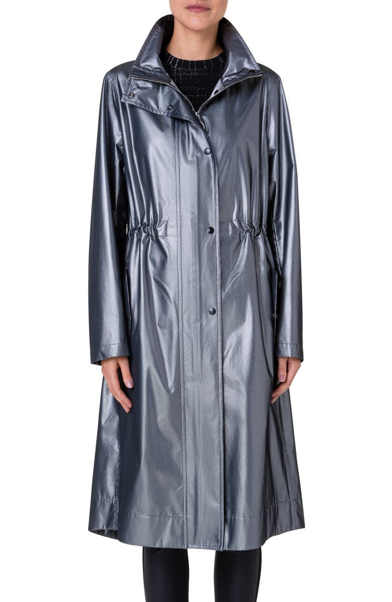 Akris punto Dot Pattern Water Repellent Trench Coat, Alternate, color, Black Silver