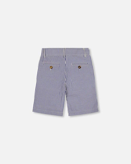 Deux Par Deux Little Boy's Slant Pocket Bermuda Shorts Royal Blue Striped In Cream Striped Blue
