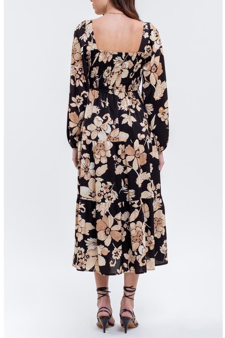 Floral Long Sleeve Midi Dress, Alternate, color, BLACK MULTI