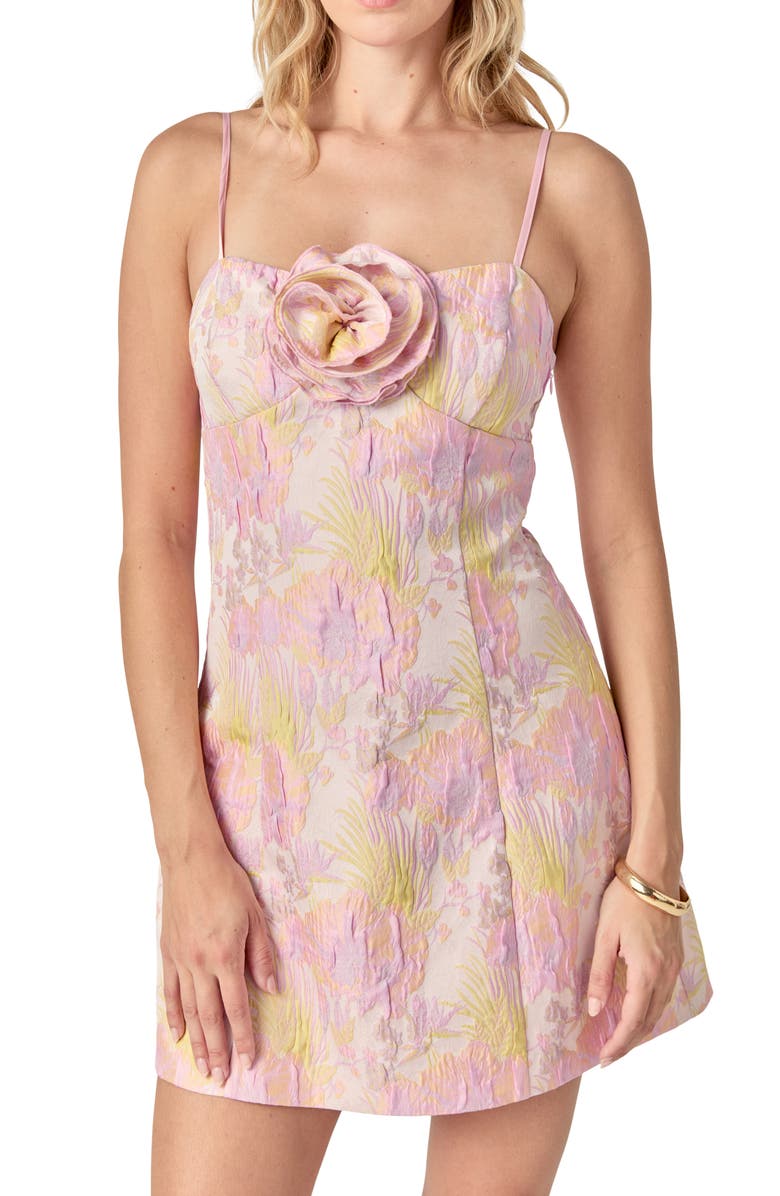 Endless Rose Rosette Jacquard Minidress, Alternate, color, Pink Multi