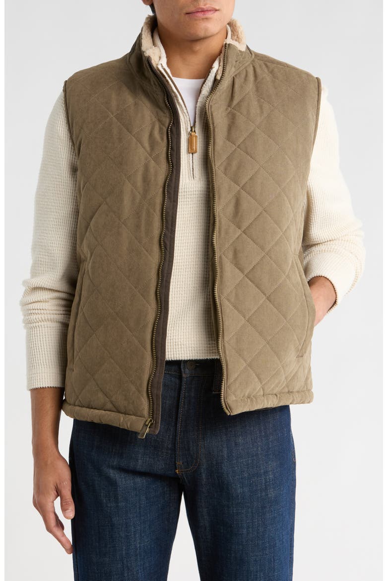 Faux Shearling Lined Quilted Vest, Main, color, TOBACCO