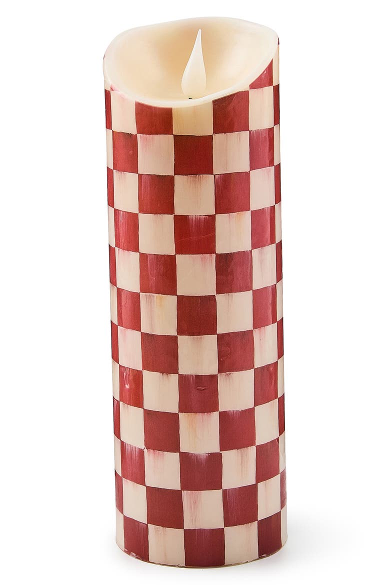 Cherry Check Flameless 9-Inch Pillar Candle, Main, color, CHERRY
