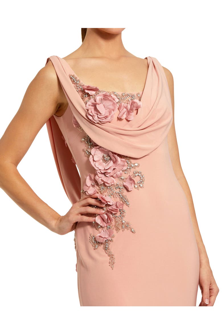 Sleeveless 3D Flower Detailing Cowl Neck Gown, Alternate, color, Peach