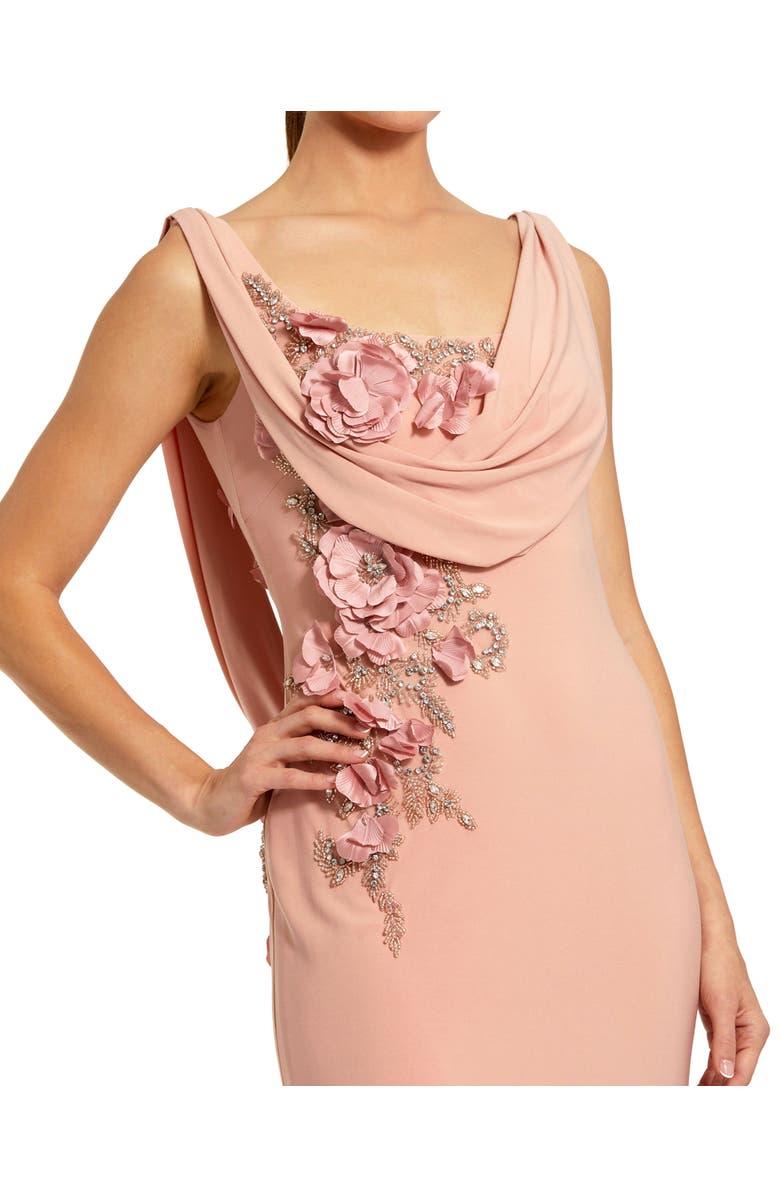 Mac Duggal Sleeveless 3D Flower Detailing Cowl Neck Gown, Alternate, color, Peach