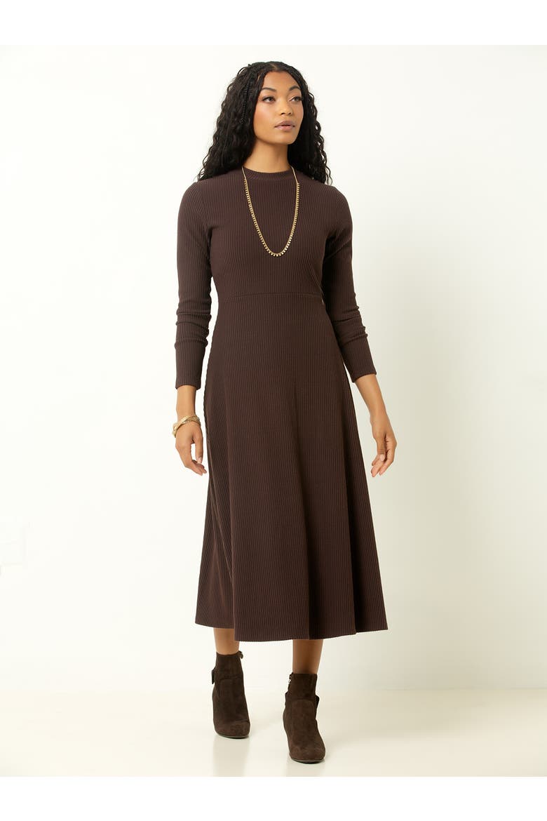 Ribbed Midi Dress, Alternate, color, Mahogany
