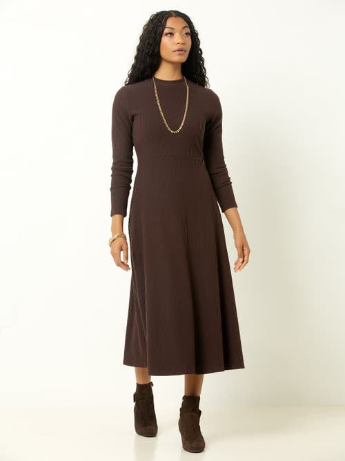 Single Stitch Ribbed Midi Dress In Brown