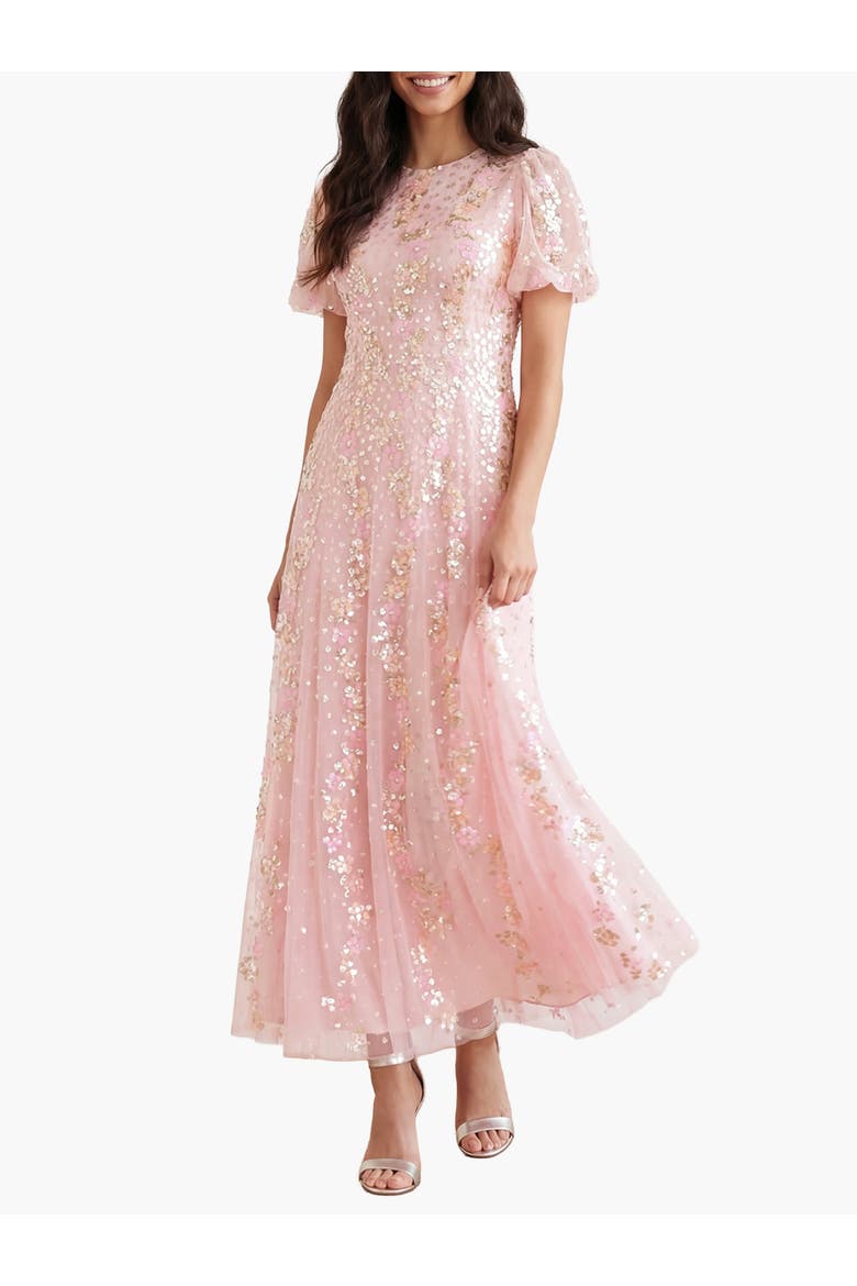 Confetti Round Neck Ankle Gown, Main, color, Peony Pink/Multi