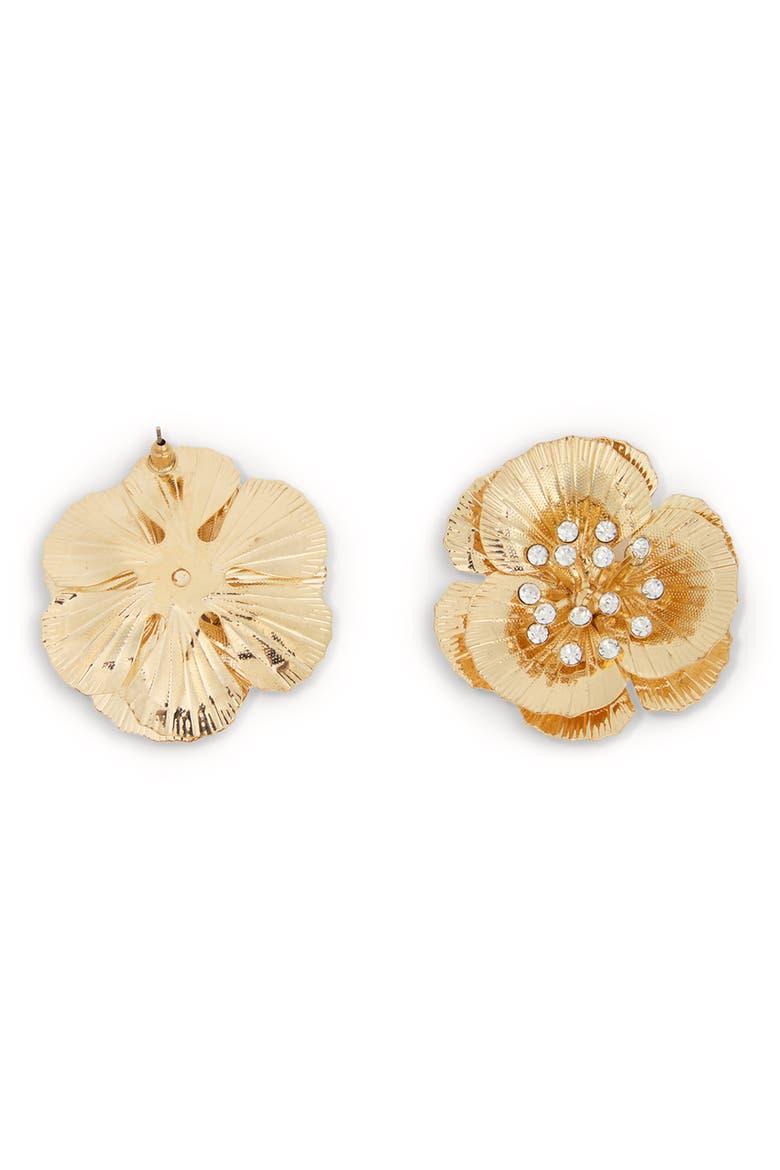 Crystal Flower Earrings, Alternate, color, GOLD