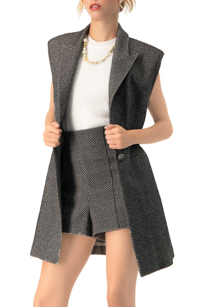 Long Checkered Vest, Alternate, color, Black