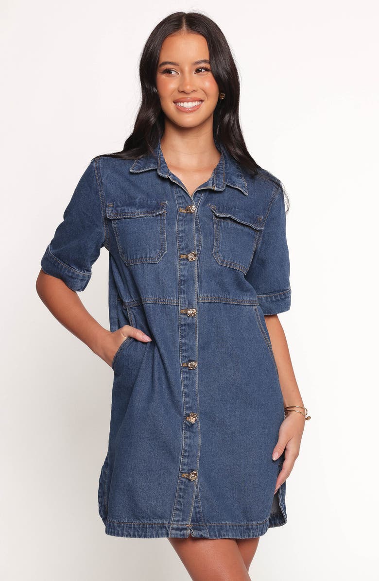Petal & Pup Fleming Denim Mini Shirtdress, Alternate, color, Denim