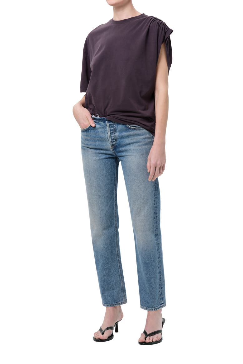 Roma Ruched Sleeve Organic Cotton T-Shirt, Alternate, color, CHARCOAL PURPLE