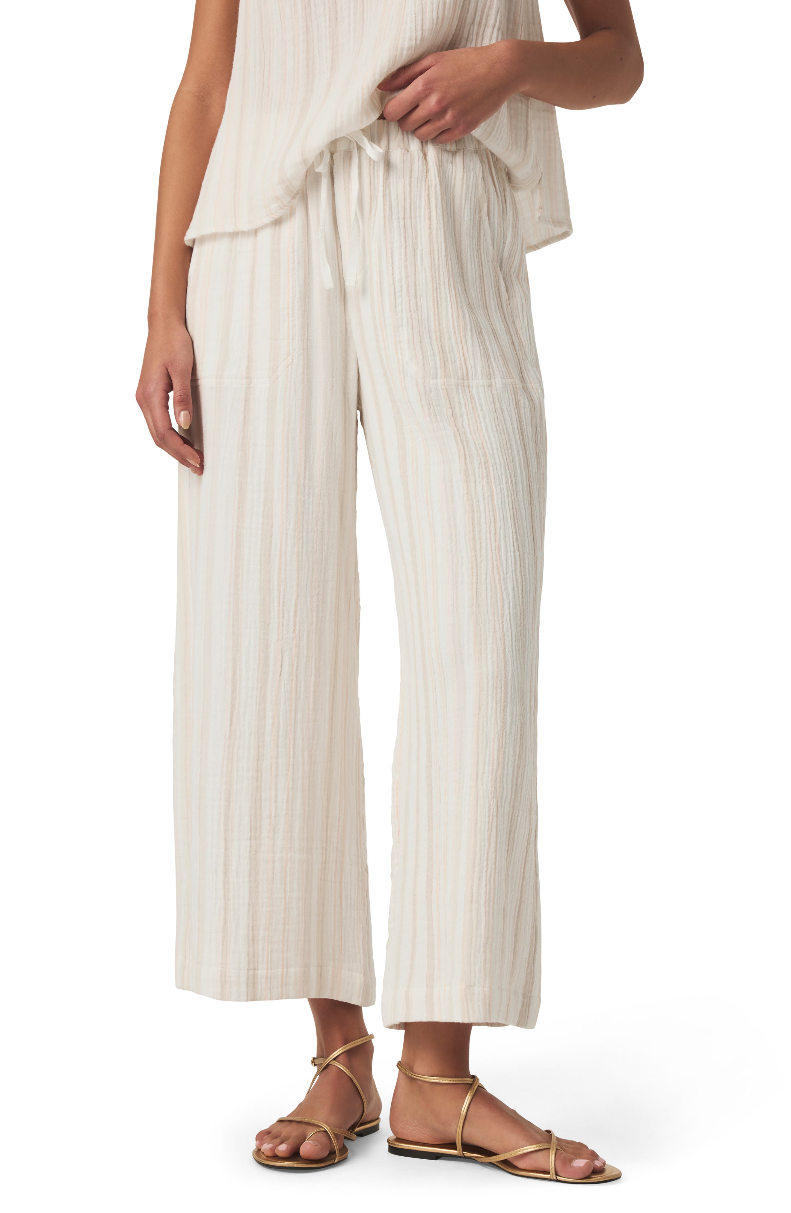 Splendid Kit Stripe Cotton Gauze Crop Wide Leg Pants