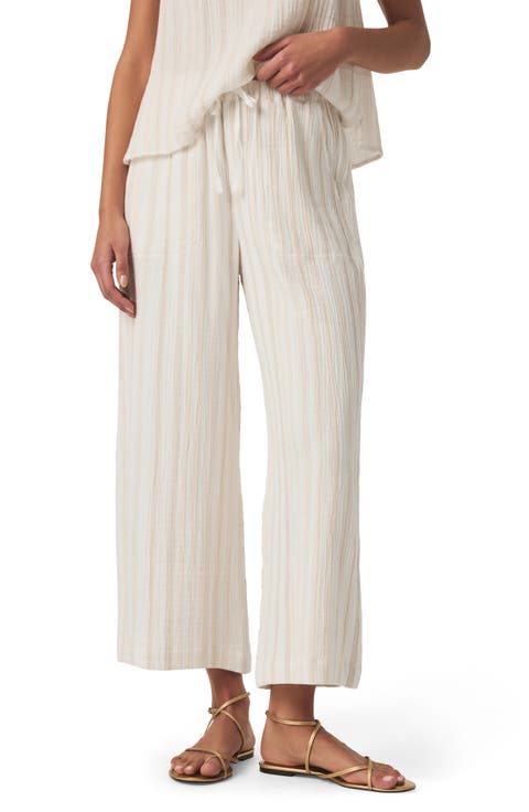Kit Stripe Cotton Gauze Crop Wide Leg Pants