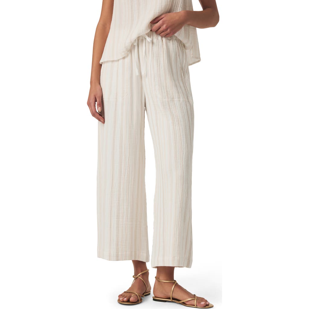 Splendid Kit Stripe Cotton Gauze Crop Wide Leg Pants In Neutral