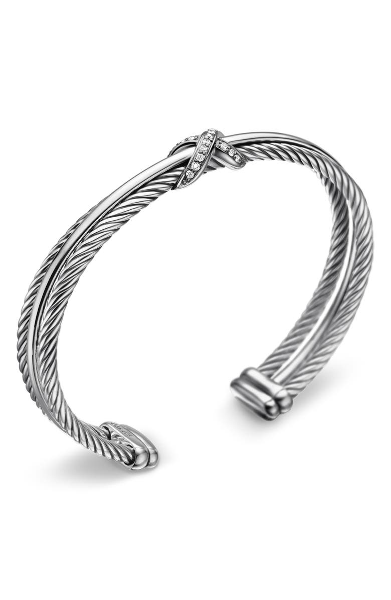 David Yurman 'X' Crossover Cuff with Diamonds, Alternate, color,