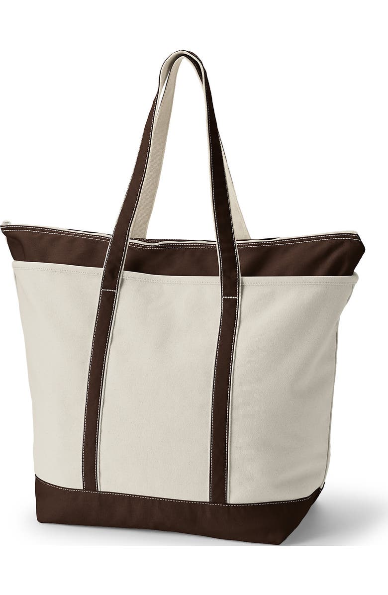 Lands' End Zip Top Long Handle Canvas Tote Bag, Alternate, color, Natural/Brown Root