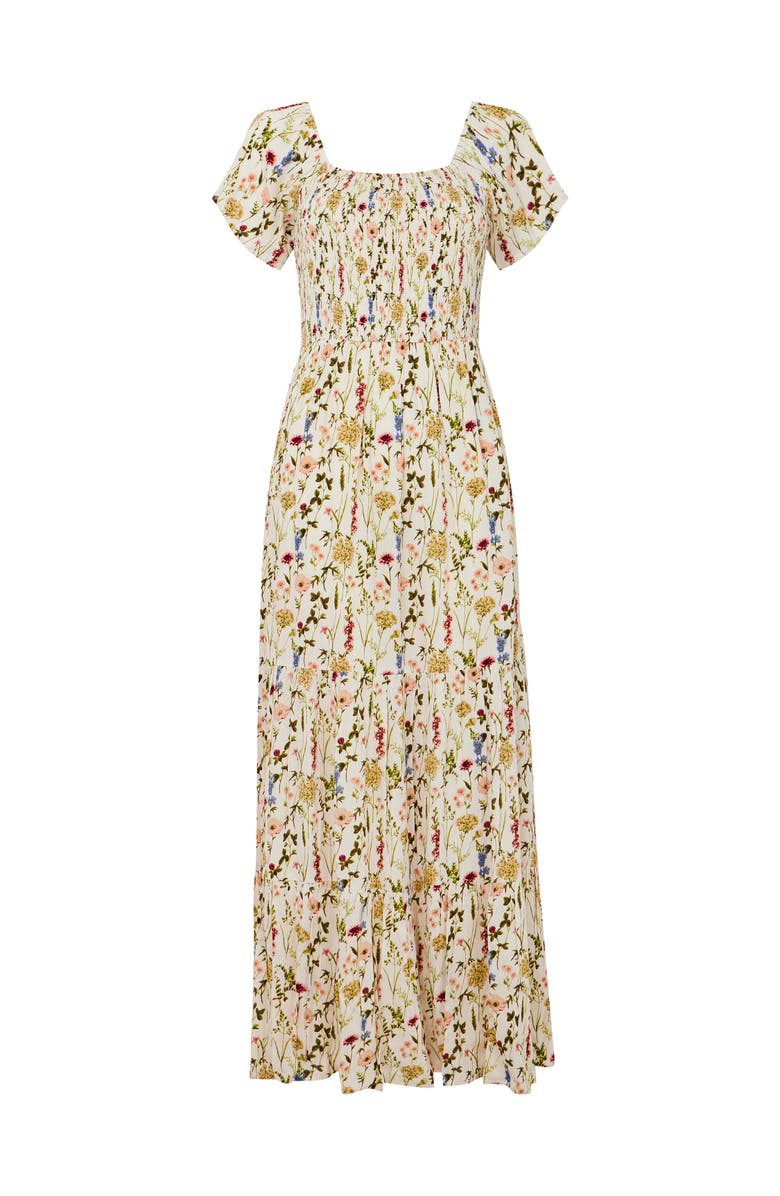 Joe Browns Square Neck Smocked Crinkle Maxi Dress, Alternate, color, Ivory Vine Floral