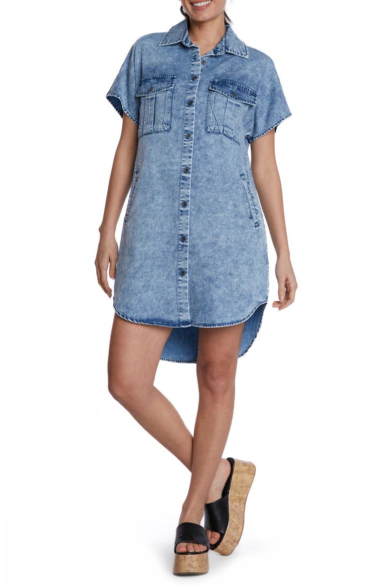 High/Low Denim Shirtdress, Main, color, HURRICANE BLUE