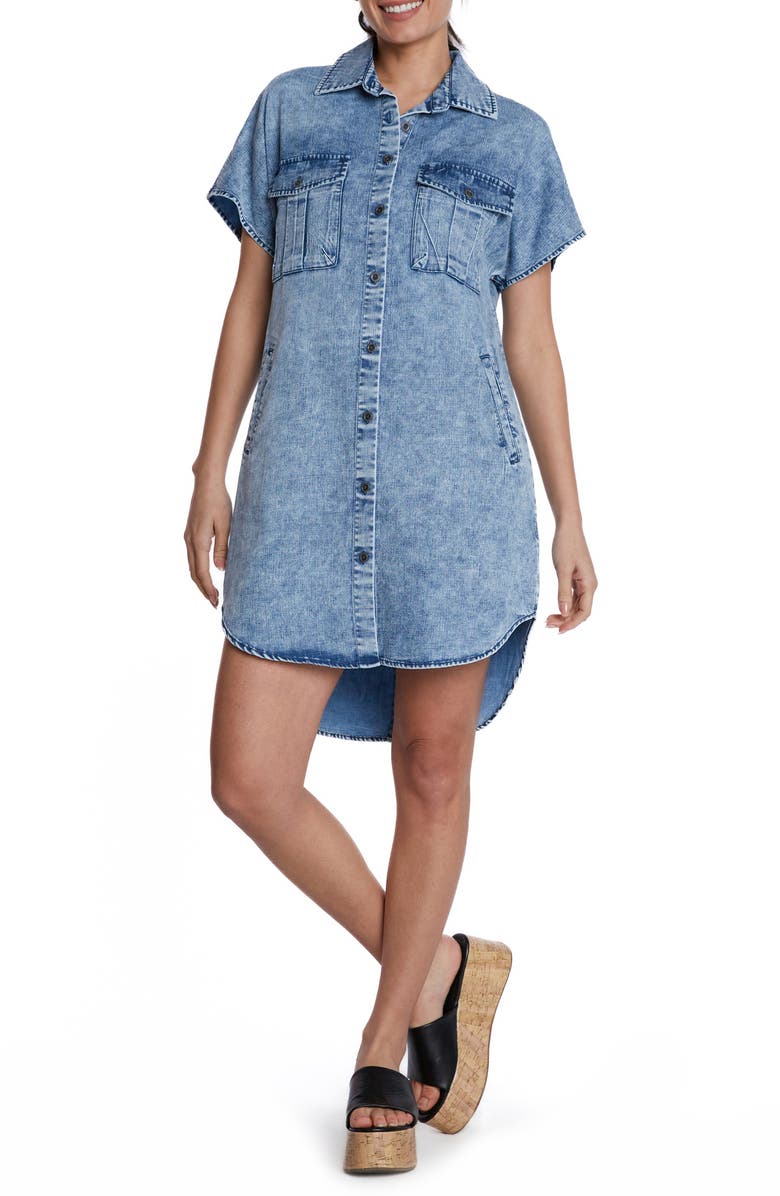 Wash Lab Denim High/Low Denim Shirtdress, Main, color, Hurricane Blue