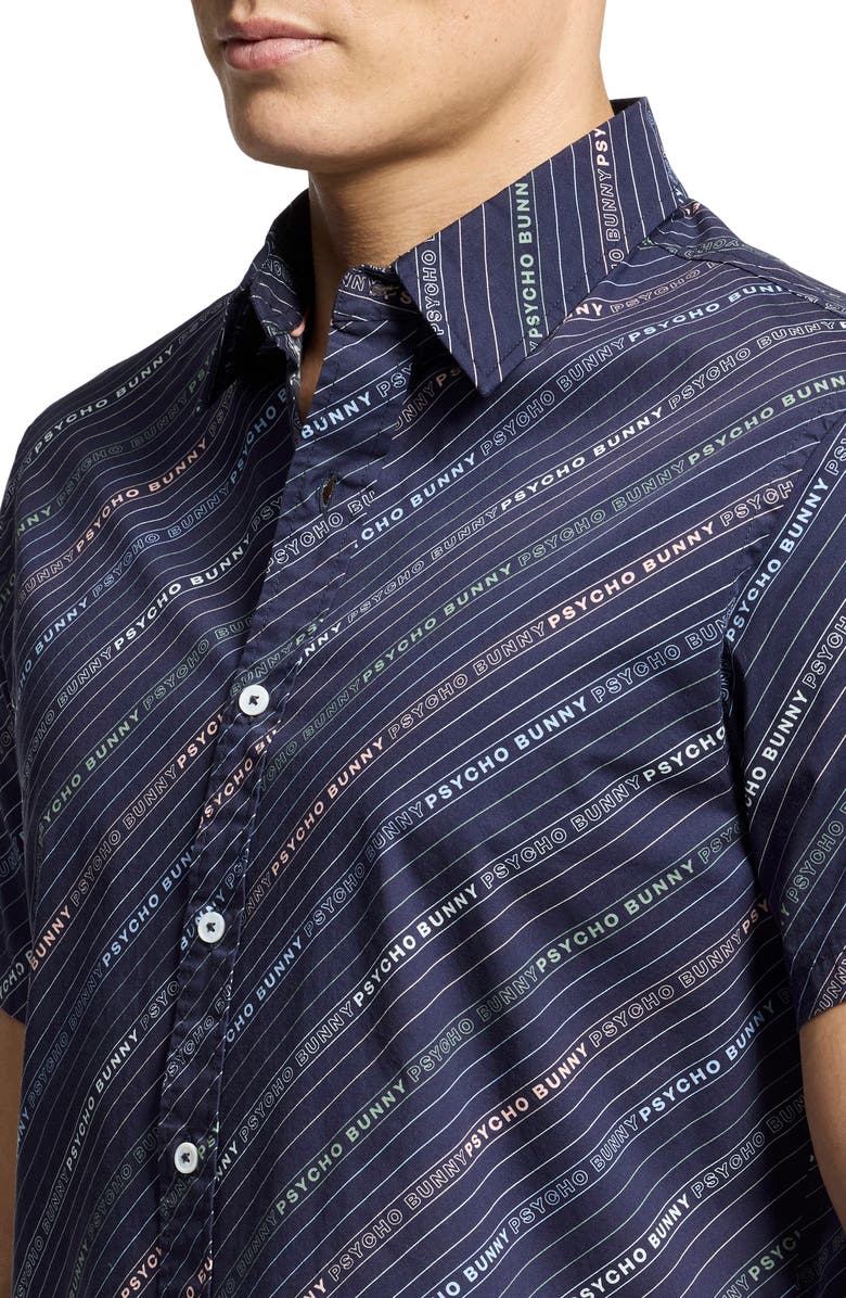 Psycho Bunny Renmark Short Sleeve Stretch Poplin Woven Button-Up Shirt, Alternate, color, Evening Blue