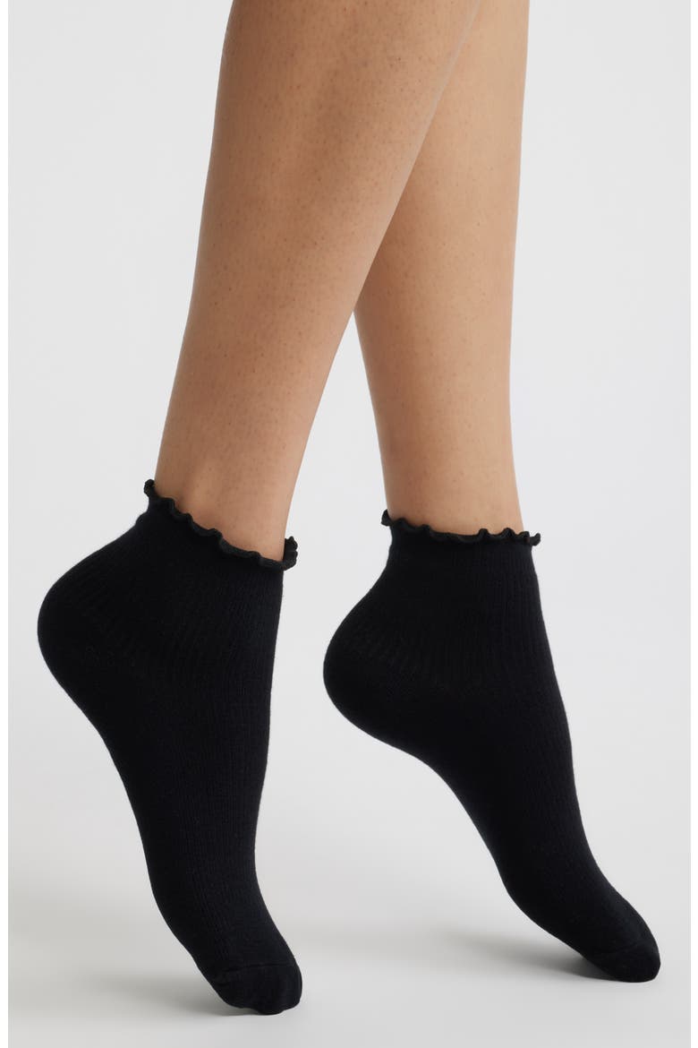Billie Ruffle Mid Crew Socks, Main, color, BLACK