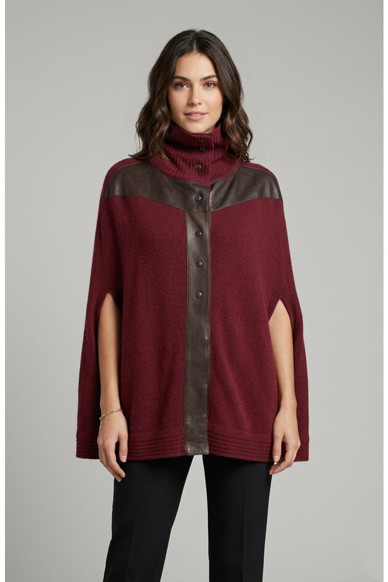 Cashmere cape with leather, Main, color, DARK BORDEAUX/FONDENT