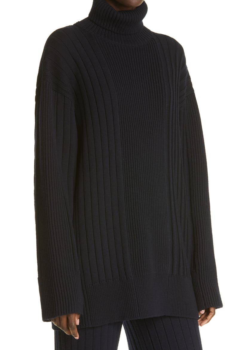 St. John Collection Turtleneck Rib Knit Sweater, Alternate, color, BLACK
