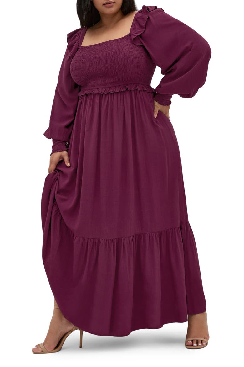Saddie Long Sleeve Maxi Dress, Main, color, BORDEAUX