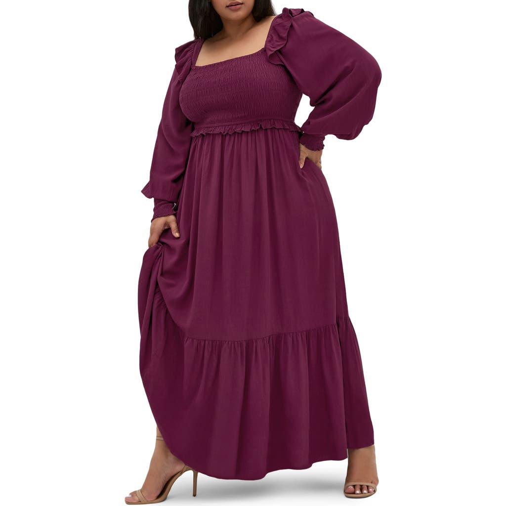 City Chic Saddie Long Sleeve Maxi Dress In Burgundy