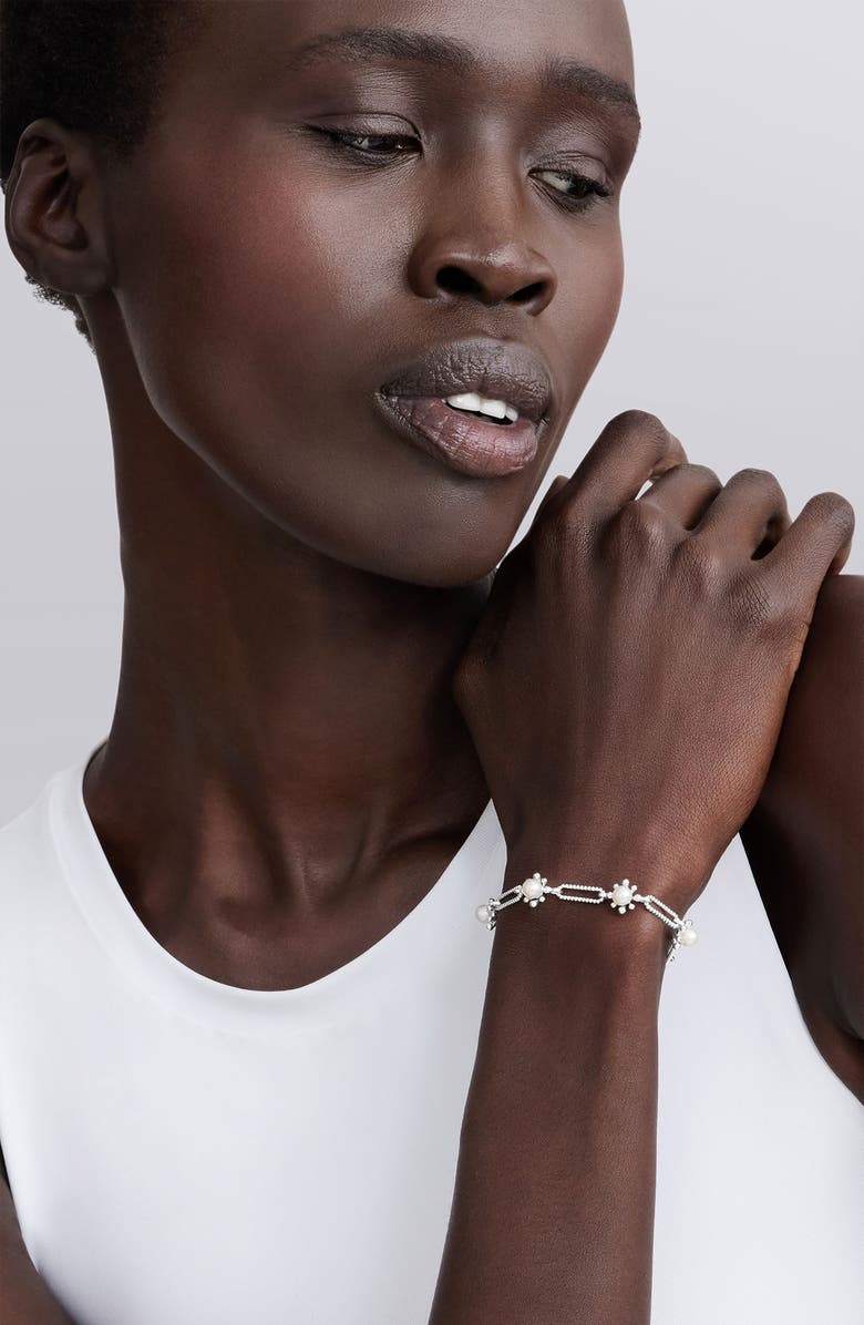 LAGOS Sterling Silver Luna Fleur Cultured Pearl Bracelet, Alternate, color, Silver