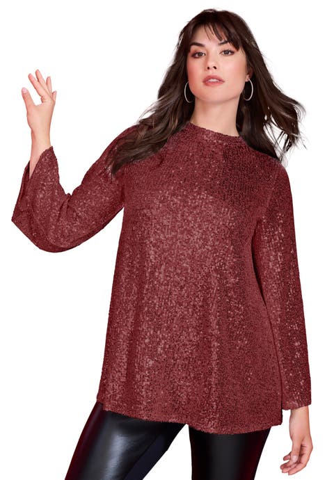 Sequin Mock Neck Blouse