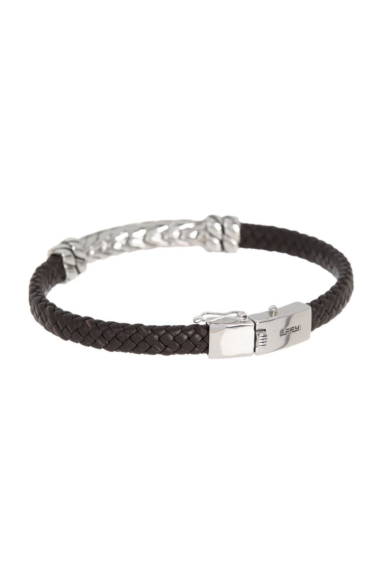 Sterling Silver & Leather Chain Station Bracelet, Alternate, color, BLACK