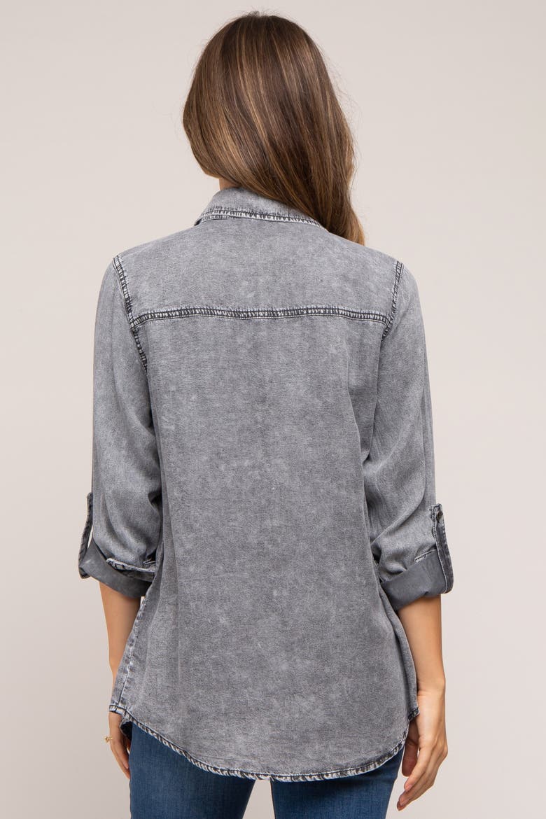 Blue Chambray Rolled Cuff Shirt, Alternate, color, Charcoal Grey