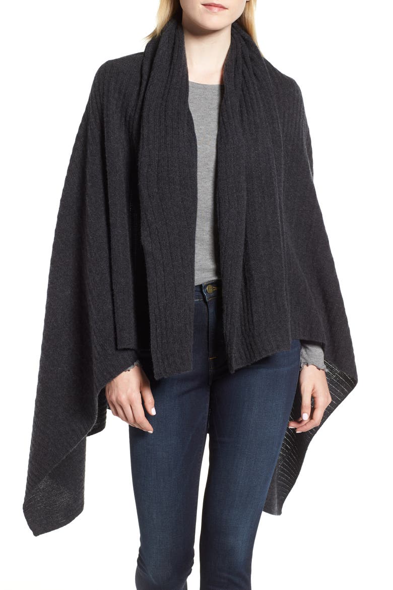 Ribbed Cashmere Wrap, Main, color, BLACK ROCK HEATHER