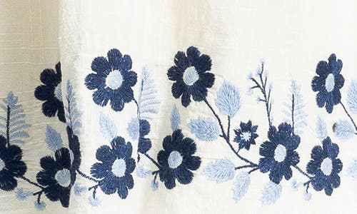 Max Studio Embroidered Half Button Top In White