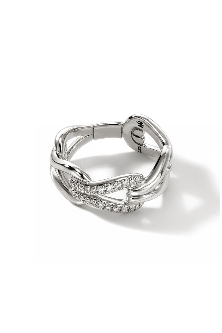 Surf Pavé Diamond Link Ring, Main, color, SILVER