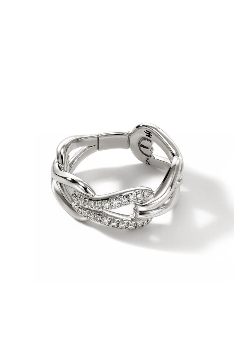 John Hardy Surf Pavé Diamond Link Ring, Main, color, Silver