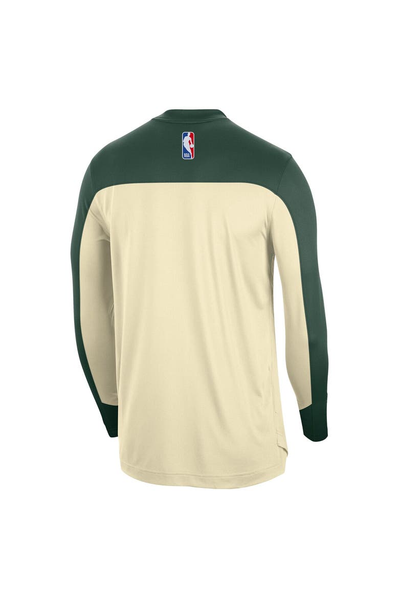 Men's Nike Cream Milwaukee Bucks 2024/25 Authentic Pre-Game Legend Long Sleeve Shooting Shirt, Alternate, color, Cream