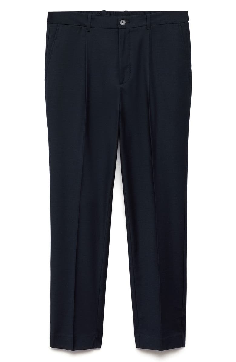 MANGO Pleated Slim Fit Dress Pants, Main, color, Dark Navy