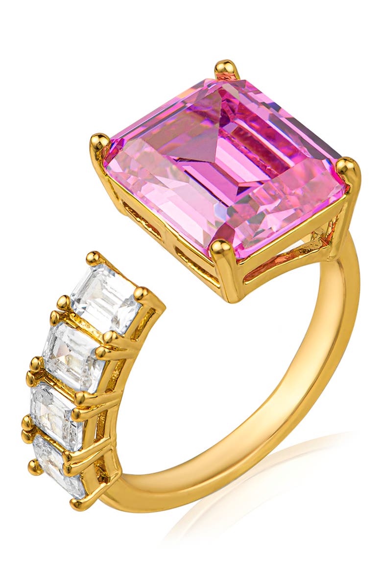 Emerald Cut Pink CZ & White CZ Open Band Ring - Size 7, Main, color, PINK/ GOLD