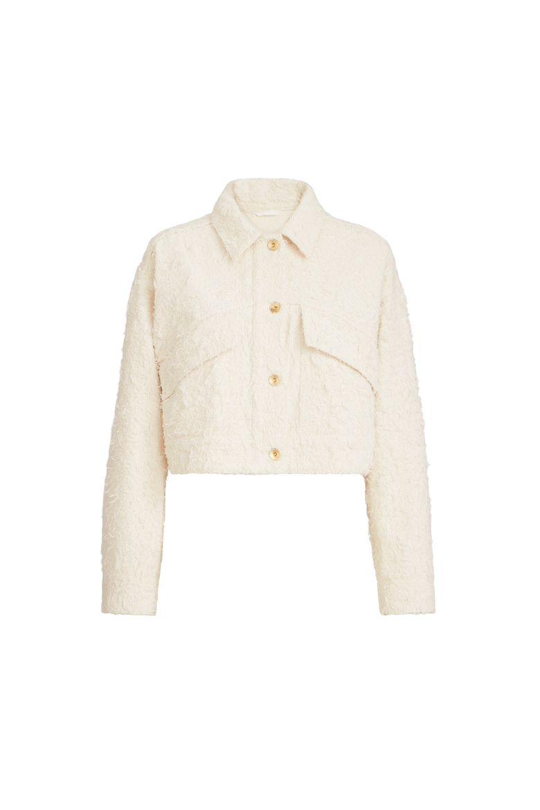 Fuzzy denim outerwear jacket, Alternate, color, Ivory