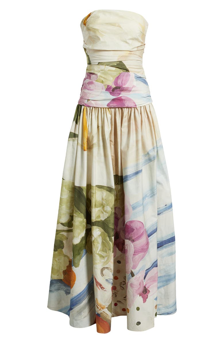 Acler Nershall Print Strapless Gown, Alternate, color, Orange Afternoon